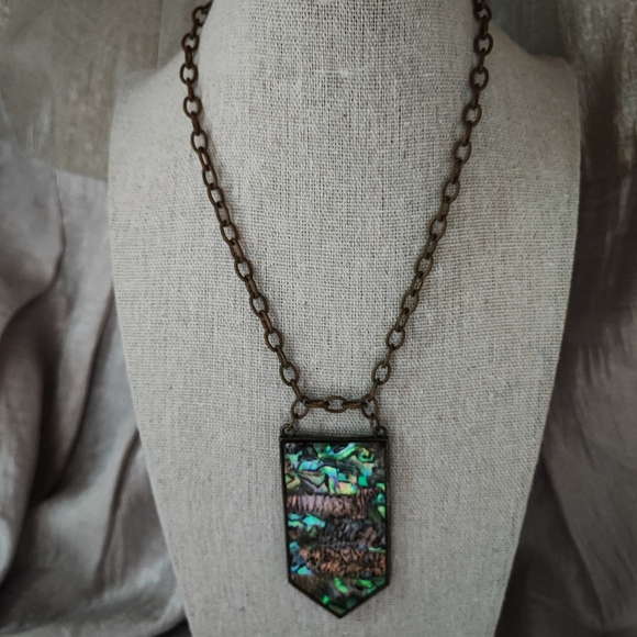 Mosaic Tiled Sheet of Abalone Matte Hardware and Chain Necklace - Picture 3 of 11